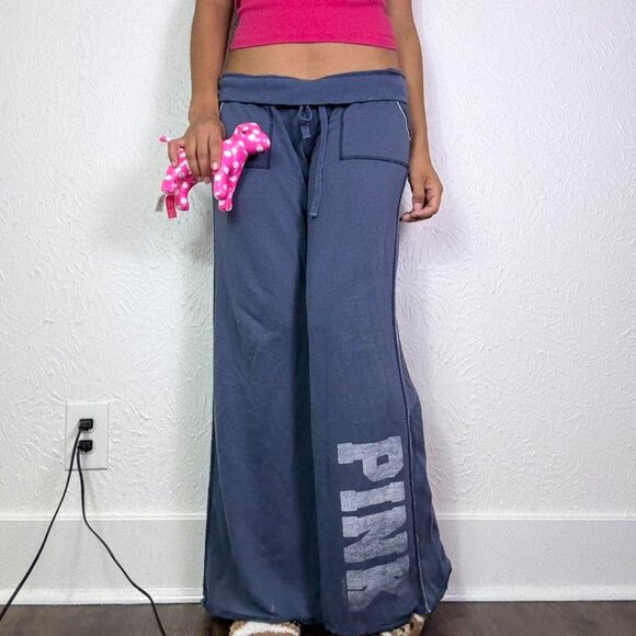 Y2k VICTORIAS SECRET PINK NAVY SWEATPANTS - Picture 3 of 4